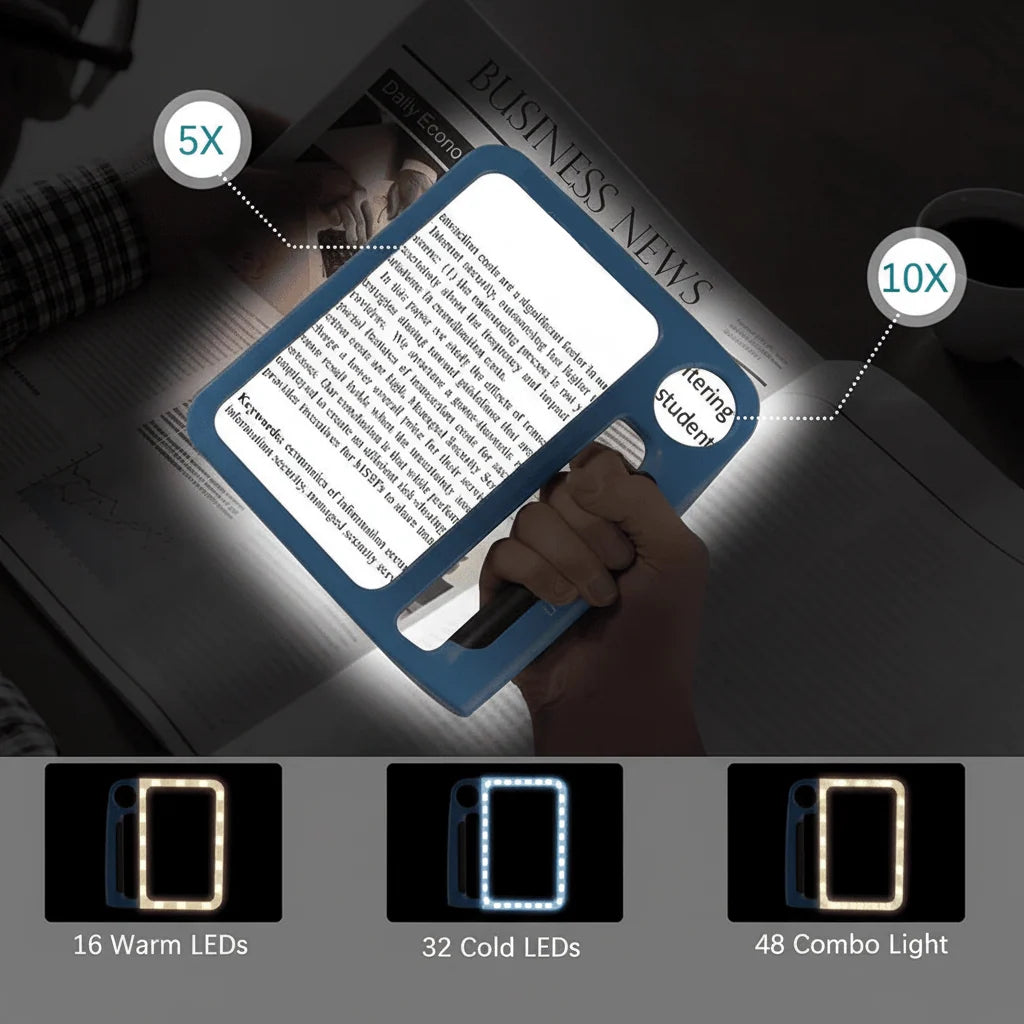 Handheld Magnifying Glass 5x 10x 48 LED Light