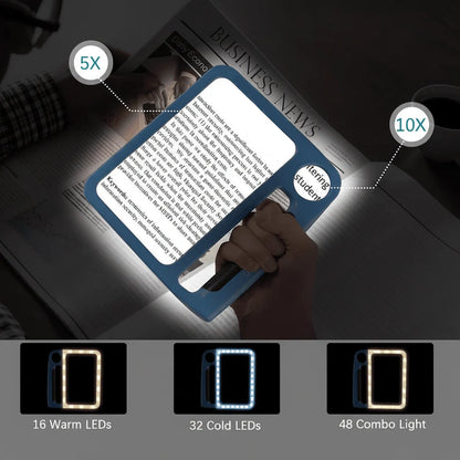 Handheld Magnifying Glass 5x 10x 48 LED Light
