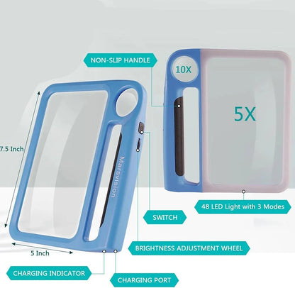 Handheld Magnifying Glass 5x 10x 48 LED Light