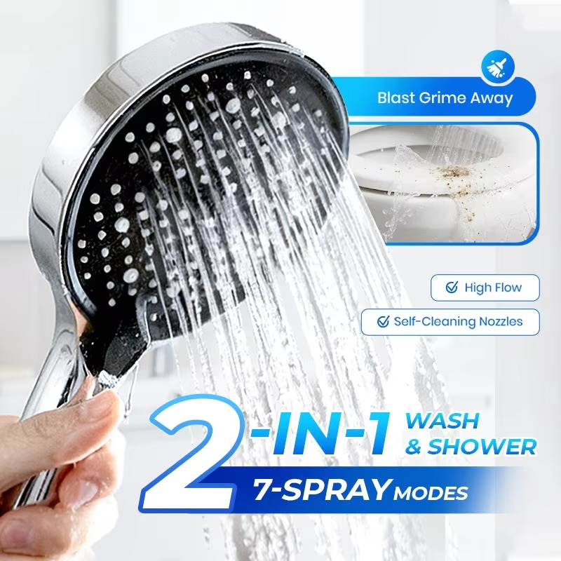 Handheld Showerhead High-Pressure 7 Spray Modes Self-Cleaning Silicone Nozzles