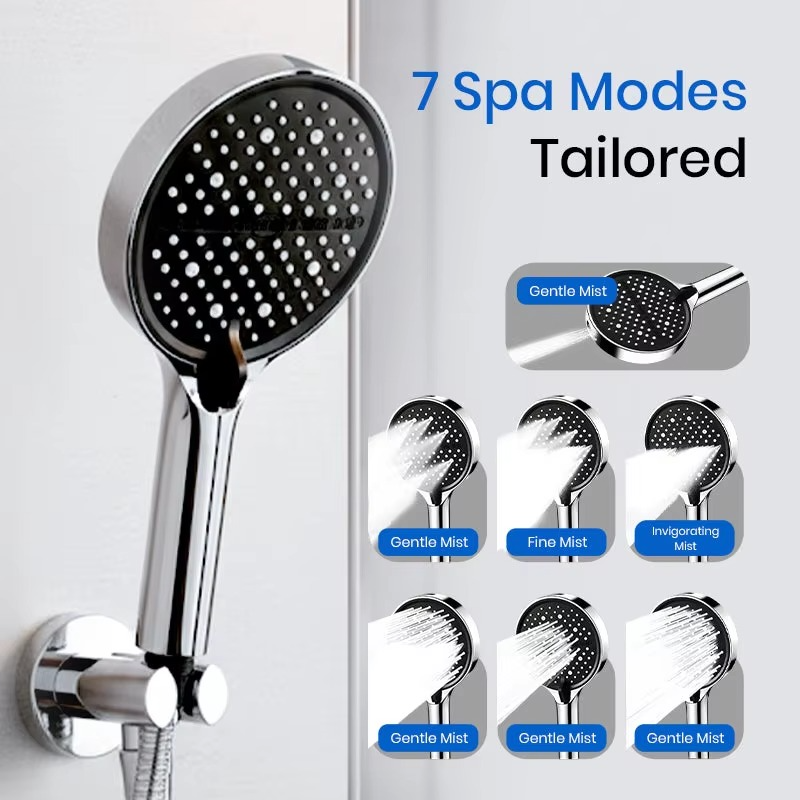 Handheld Showerhead High-Pressure 7 Spray Modes Self-Cleaning Silicone Nozzles