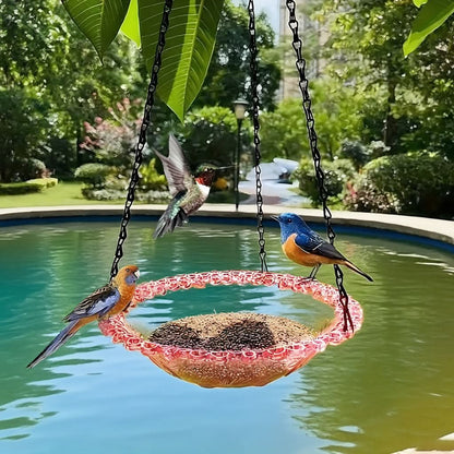 Hanging Bird Feeder Double Bowl Weather-Resistant Polypropylene With Chain