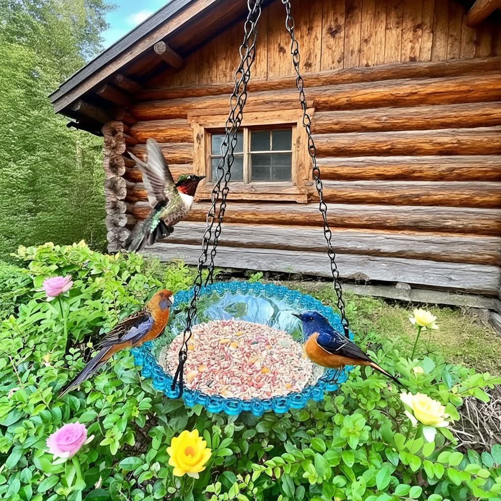 Hanging Bird Feeder Double Bowl Weather-Resistant Polypropylene With Chain