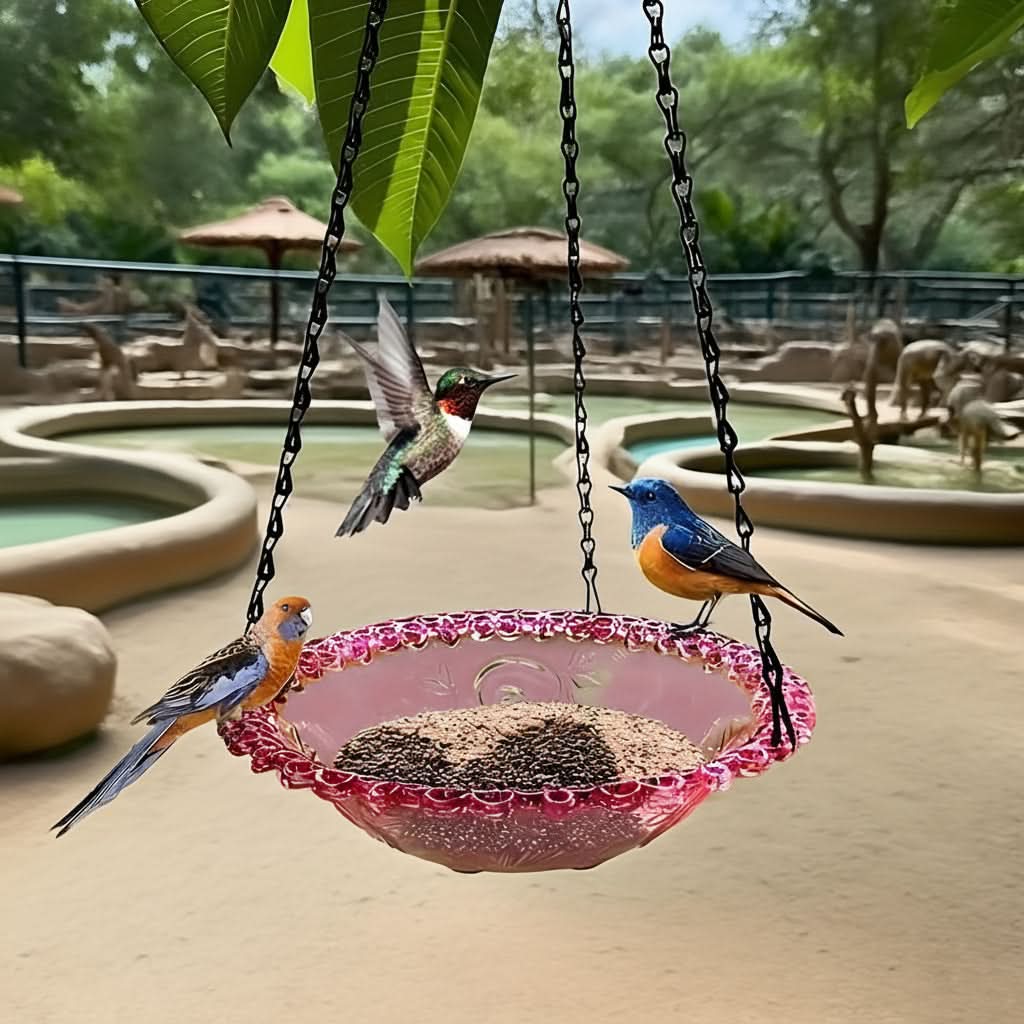 Hanging Bird Feeder Double Bowl Weather-Resistant Polypropylene With Chain