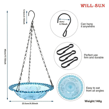 Hanging Bird Feeder Double Bowl Weather-Resistant Polypropylene With Chain