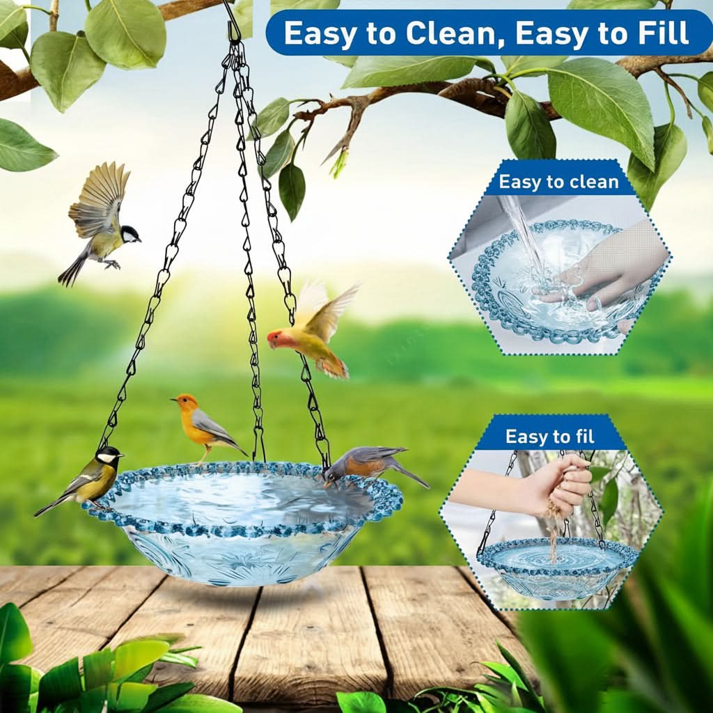 Hanging Bird Feeder Double Bowl Weather-Resistant Polypropylene With Chain