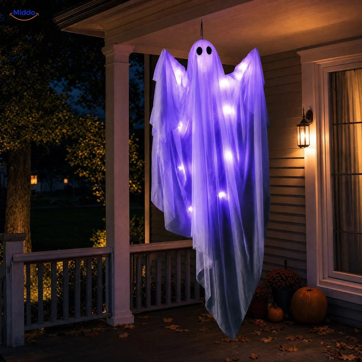 Hanging Ghost Decoration Layered Fabric LED Light Options 46.9 Inch Long