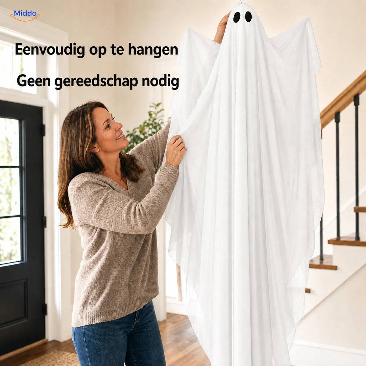 Hanging Ghost Decoration Layered Fabric LED Light Options 46.9 Inch Long