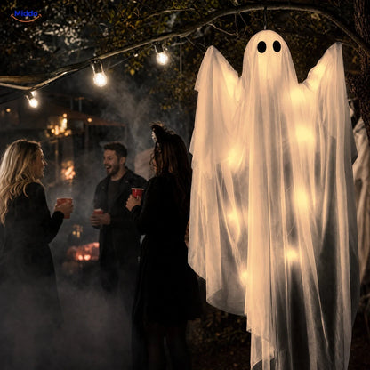 Hanging Ghost Decoration Layered Fabric LED Light Options 46.9 Inch Long