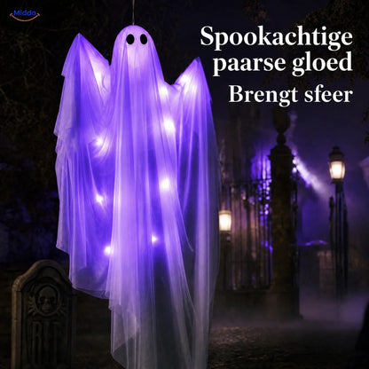 Hanging Ghost Decoration Layered Fabric LED Light Options 46.9 Inch Long