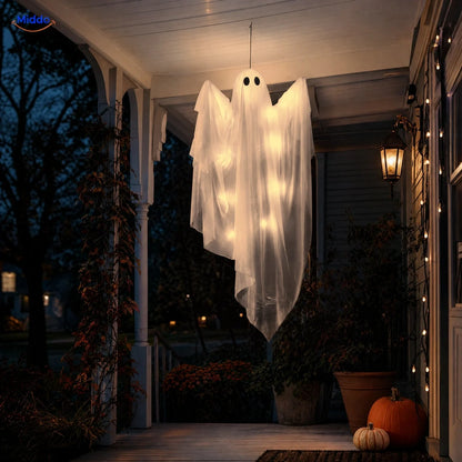 Hanging Ghost Decoration Layered Fabric LED Light Options 46.9 Inch Long