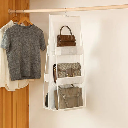 Hanging Handbag Organizer Double-Sided Six Hooks Dust-Resistant