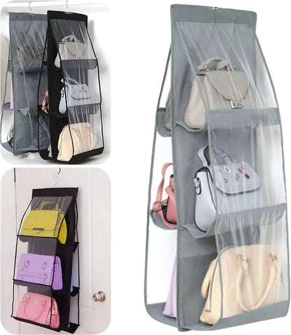 Hanging Handbag Organizer Double-Sided Six Hooks Dust-Resistant