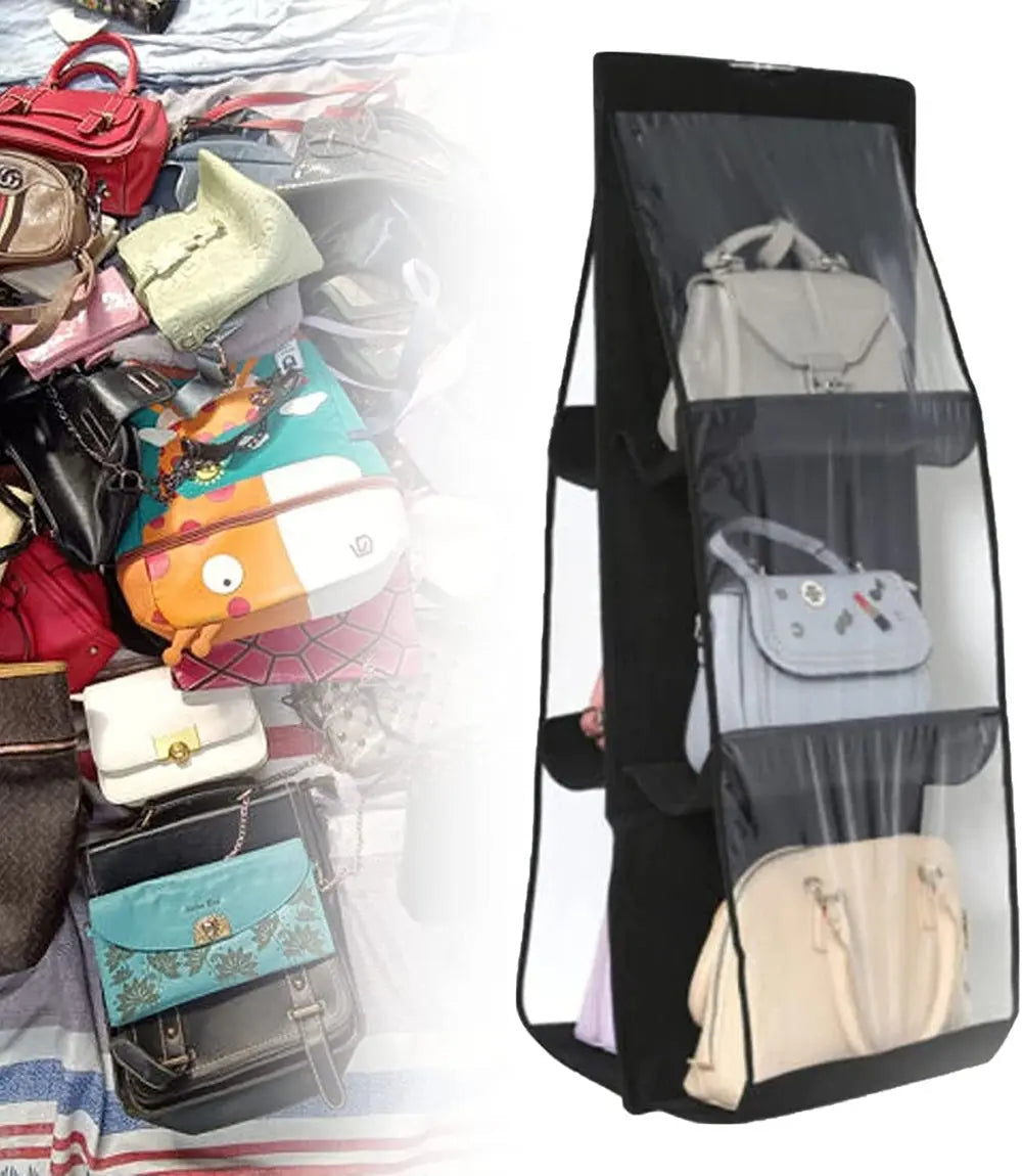 Hanging Handbag Organizer Double-Sided Six Hooks Dust-Resistant