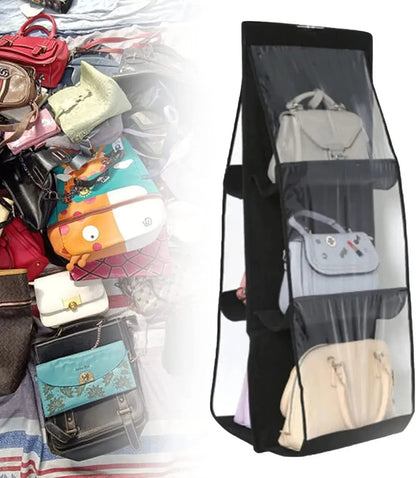 Hanging Handbag Organizer Double-Sided Six Hooks Dust-Resistant