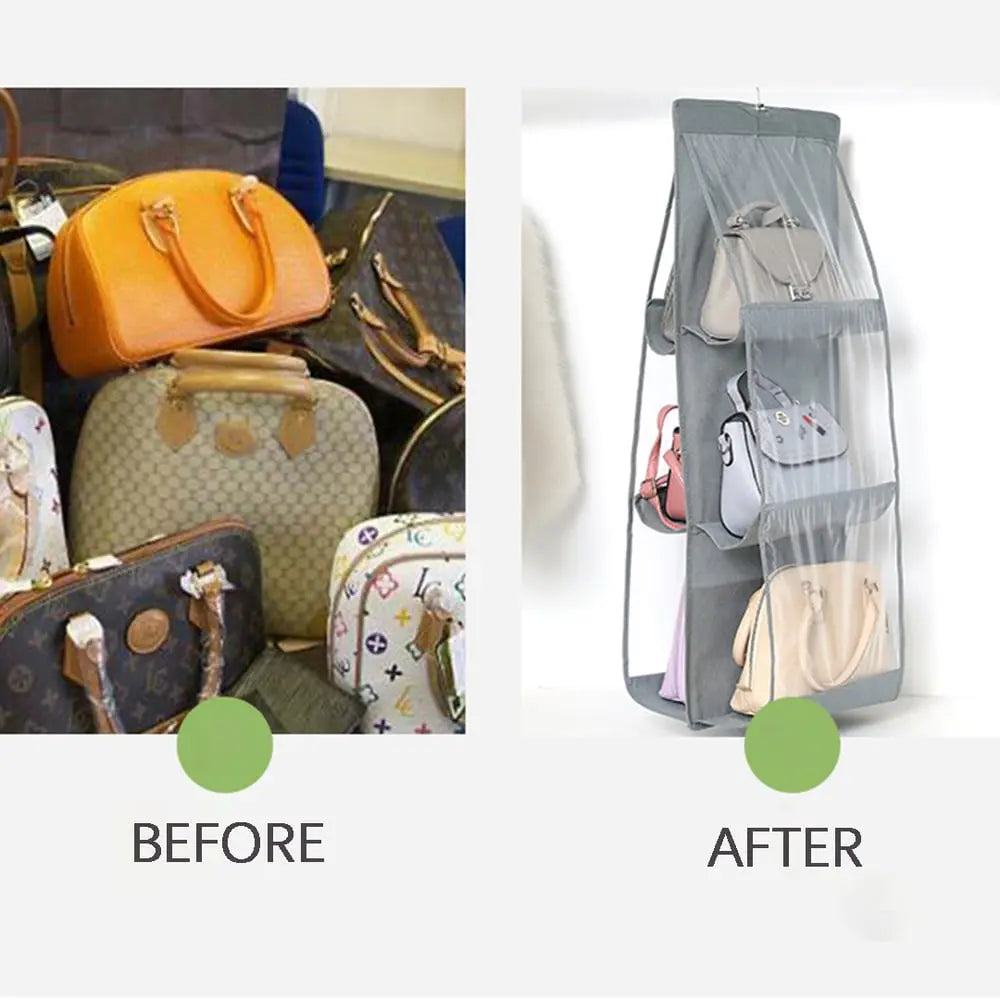 Hanging Handbag Organizer Double-Sided Six Hooks Dust-Resistant