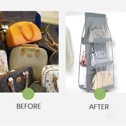 Hanging Handbag Organizer Double-Sided Six Hooks Dust-Resistant