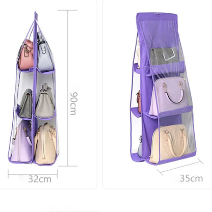 Hanging Handbag Organizer Double-Sided Six Hooks Dust-Resistant