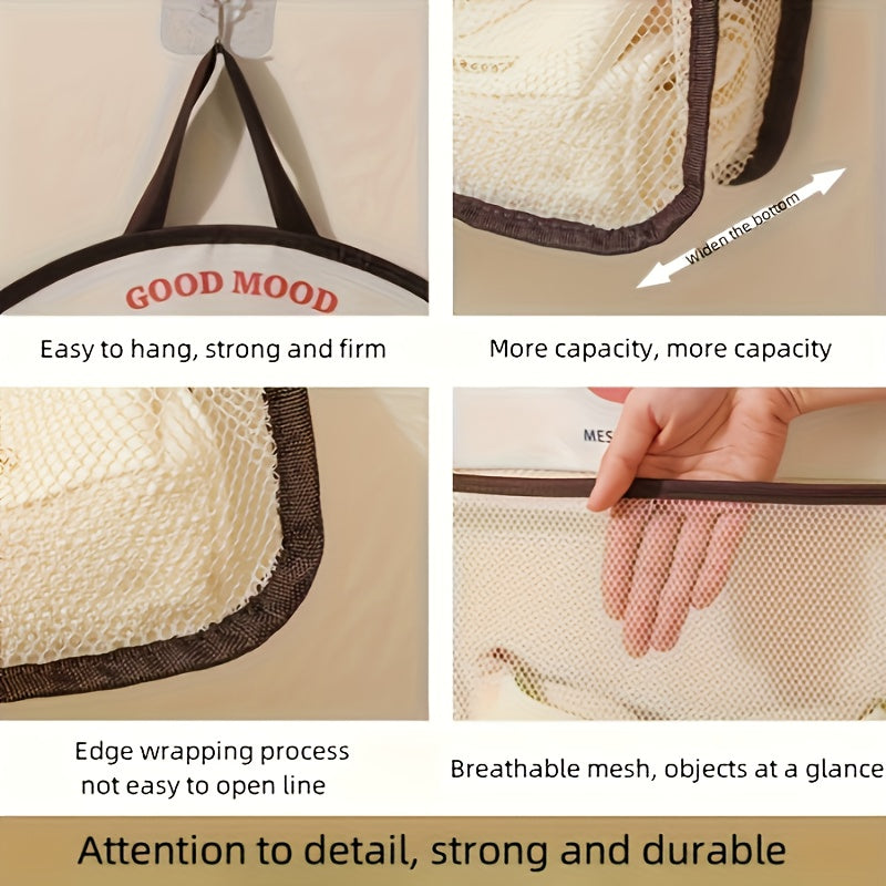 Hanging Mesh Storage Bag Foldable Breathable Metal Hooks