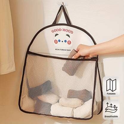 Hanging Mesh Storage Bag Foldable Breathable Metal Hooks
