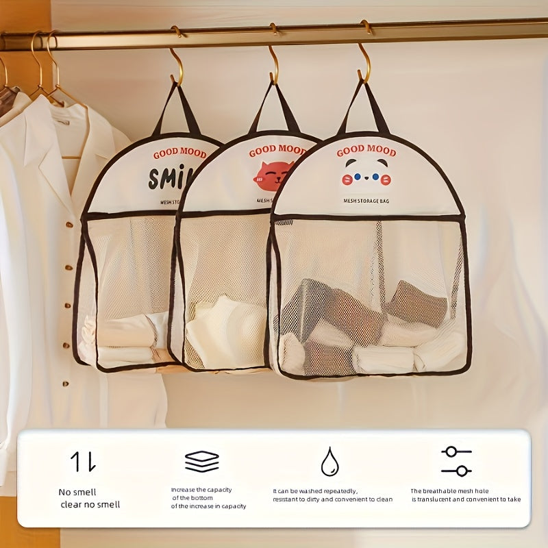 Hanging Mesh Storage Bag Foldable Breathable Metal Hooks