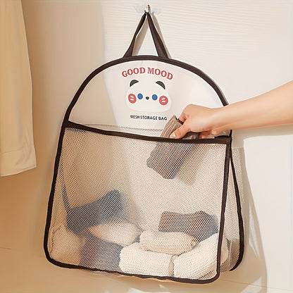 Hanging Mesh Storage Bag Foldable Breathable Metal Hooks