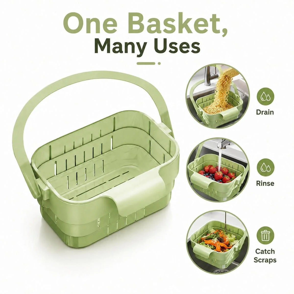 Hanging Sink Strainer Extendable Foldable Quick-Draining