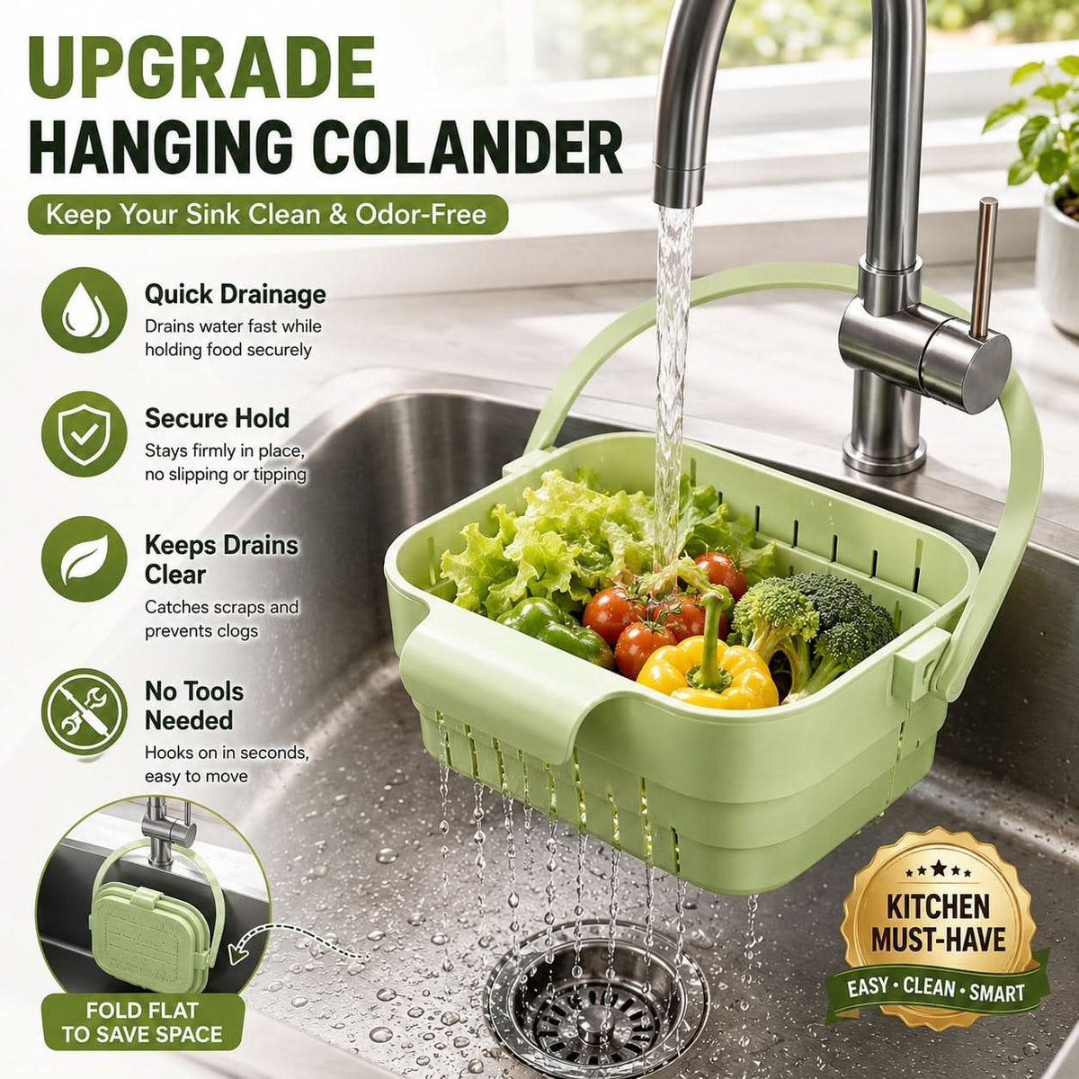 Hanging Sink Strainer Extendable Foldable Quick-Draining