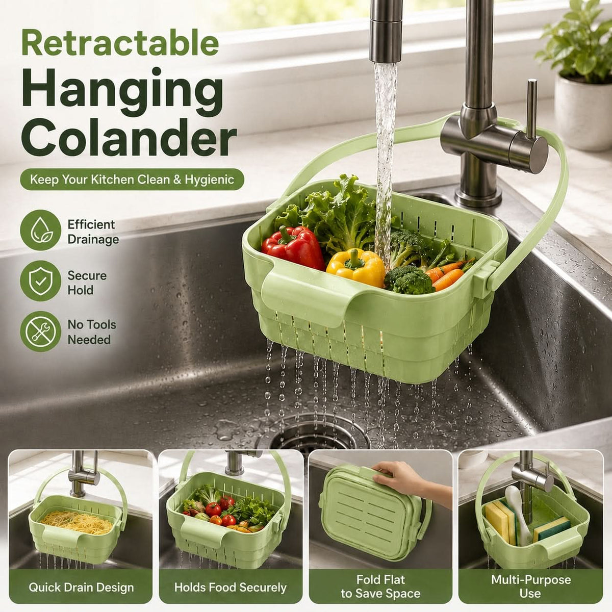 Hanging Sink Strainer Extendable Foldable Quick-Draining