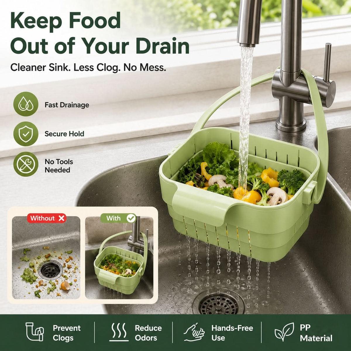 Hanging Sink Strainer Extendable Foldable Quick-Draining