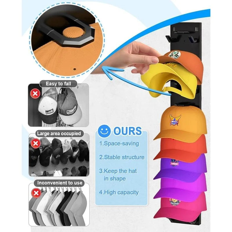 Hat Organizer Wall-Mounted Holds 9 Hats Set of 2