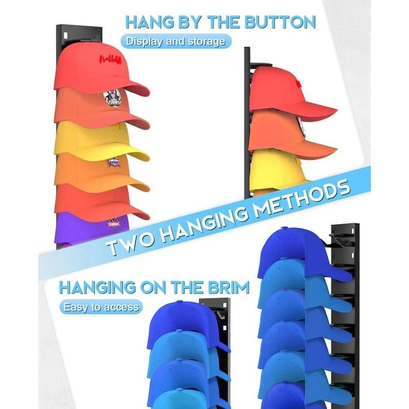 Hat Organizer Wall-Mounted Holds 9 Hats Set of 2