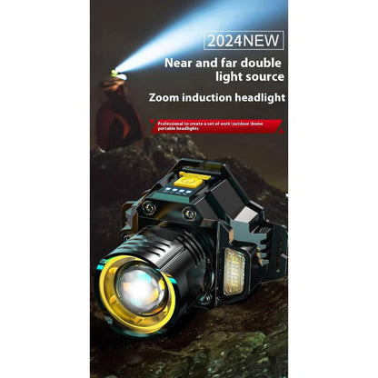 Headlamp Dual-Beam Zoom USB-C Rechargeable Wave Sensor