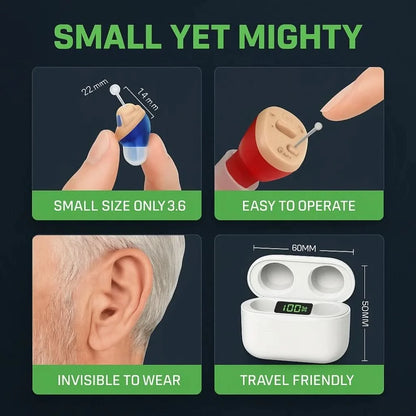 Hearing Aids Discreet In-Ear Rechargeable 3-Day Battery Life