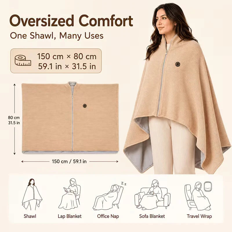 Heated Shawl USB-Powered Oversized Back & Shoulder Warmth