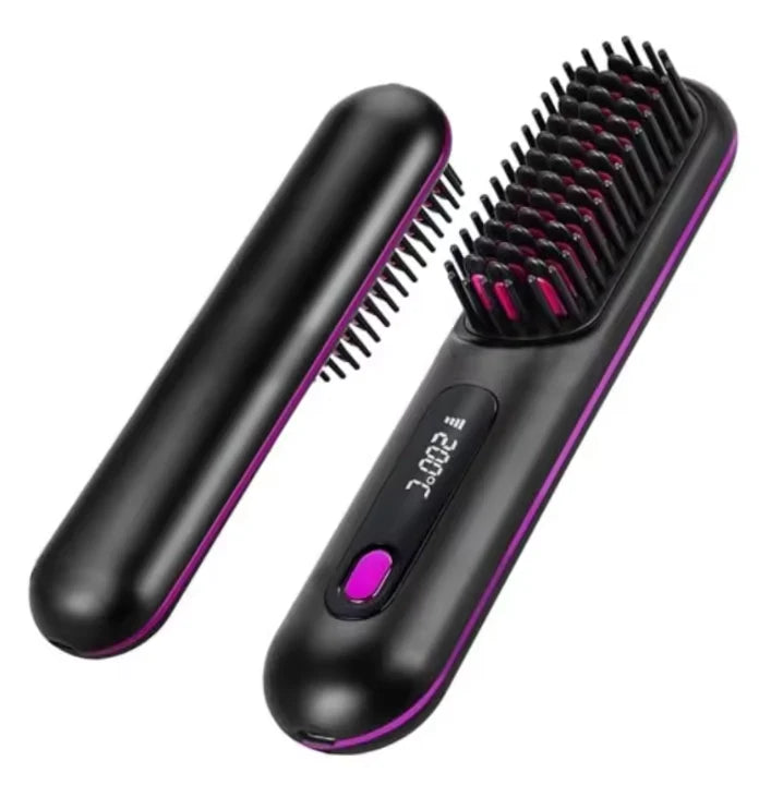 Heated Styling Brush Cordless Ceramic Bristles With Scalp Guard