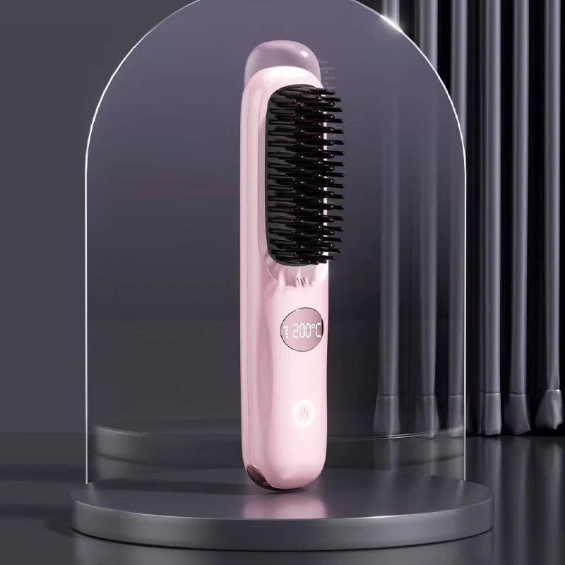 Heated Styling Brush Cordless Ceramic Bristles With Scalp Guard