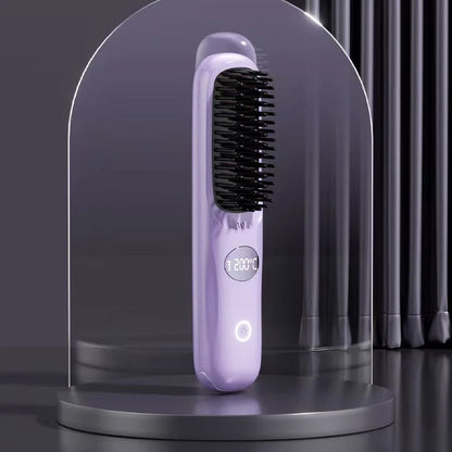 Heated Styling Brush Cordless Ceramic Bristles With Scalp Guard