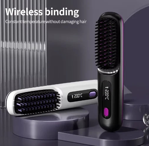 Heated Styling Brush Cordless Ceramic Bristles With Scalp Guard