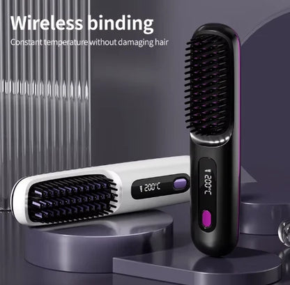 Heated Styling Brush Cordless Ceramic Bristles With Scalp Guard