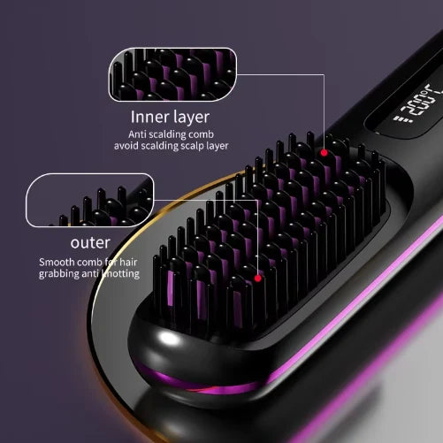 Heated Styling Brush Cordless Ceramic Bristles With Scalp Guard