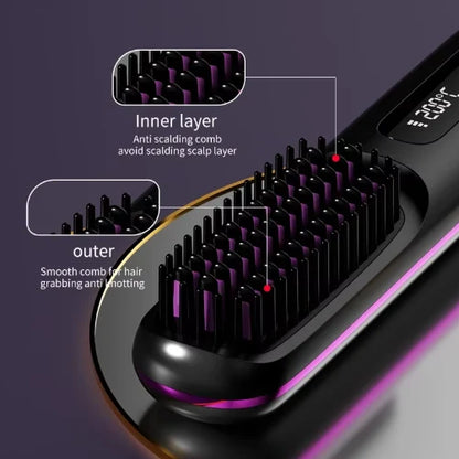 Heated Styling Brush Cordless Ceramic Bristles With Scalp Guard