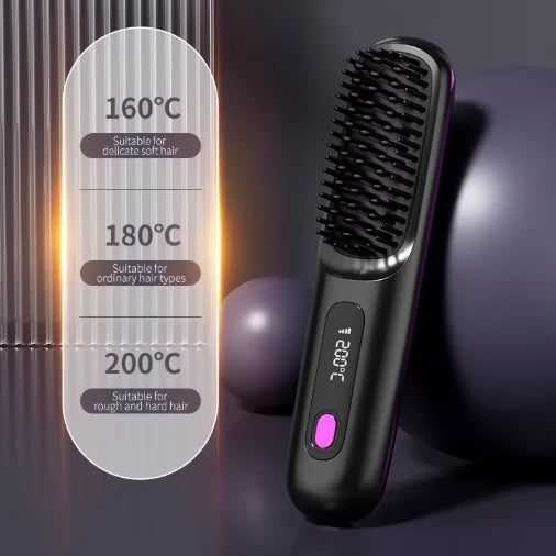Heated Styling Brush Cordless Ceramic Bristles With Scalp Guard