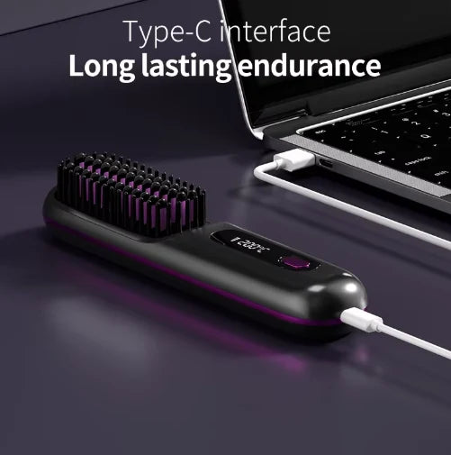 Heated Styling Brush Cordless Ceramic Bristles With Scalp Guard