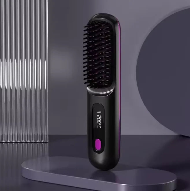 Heated Styling Brush Cordless Ceramic Bristles With Scalp Guard