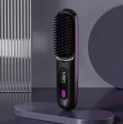 Heated Styling Brush Cordless Ceramic Bristles With Scalp Guard