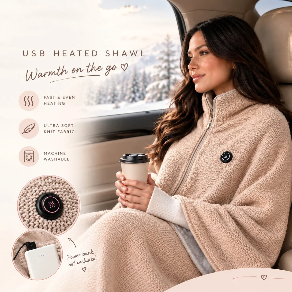 Heated Wrap Blanket Fast-Heating USB Powered Three Settings