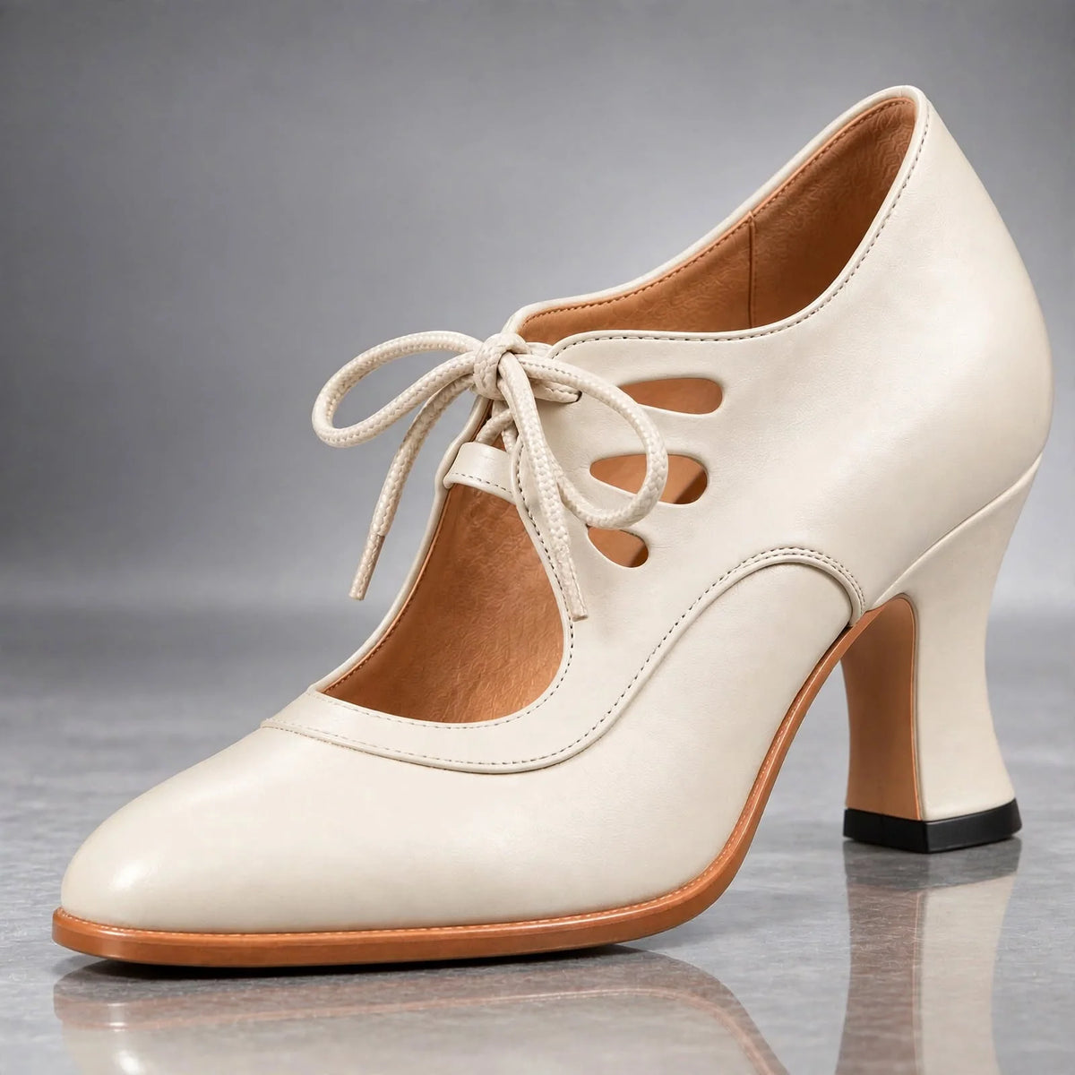 Heels Genuine Leather Lace-Up Vintage Cutout Design