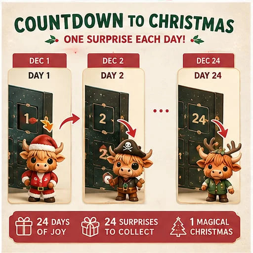 Highland Cow Advent Calendar 24 Resin Figurines Numbered Compartments