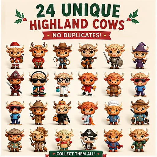 Highland Cow Advent Calendar 24 Resin Figurines Numbered Compartments